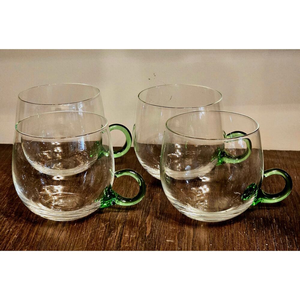 Vintage Green handle Sussmuth Hand blown Crystal punch cups Set of 4